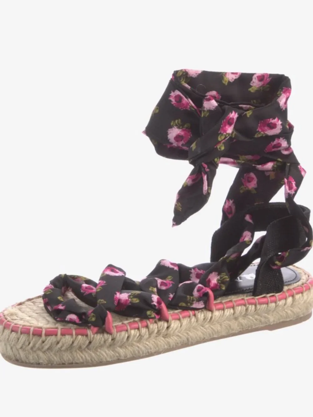 Prada Satin Wrap Around Floral Espadrille Platform Flats